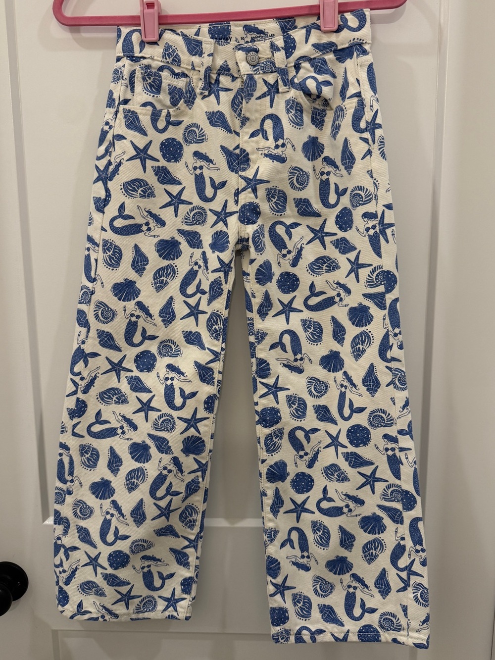 NWOT Old Navy White and Blue Seashell Print Wide-Leg Pants